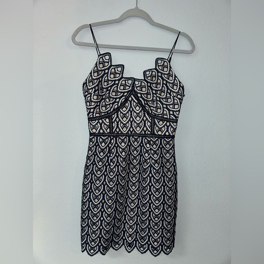 Rare Navy & White Azaelea Lace Small Fitted Dress